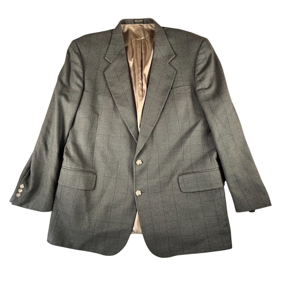 Oscar de la Renta Men's Blazer Size 46 Gray Herringbone 2-Button Notch
